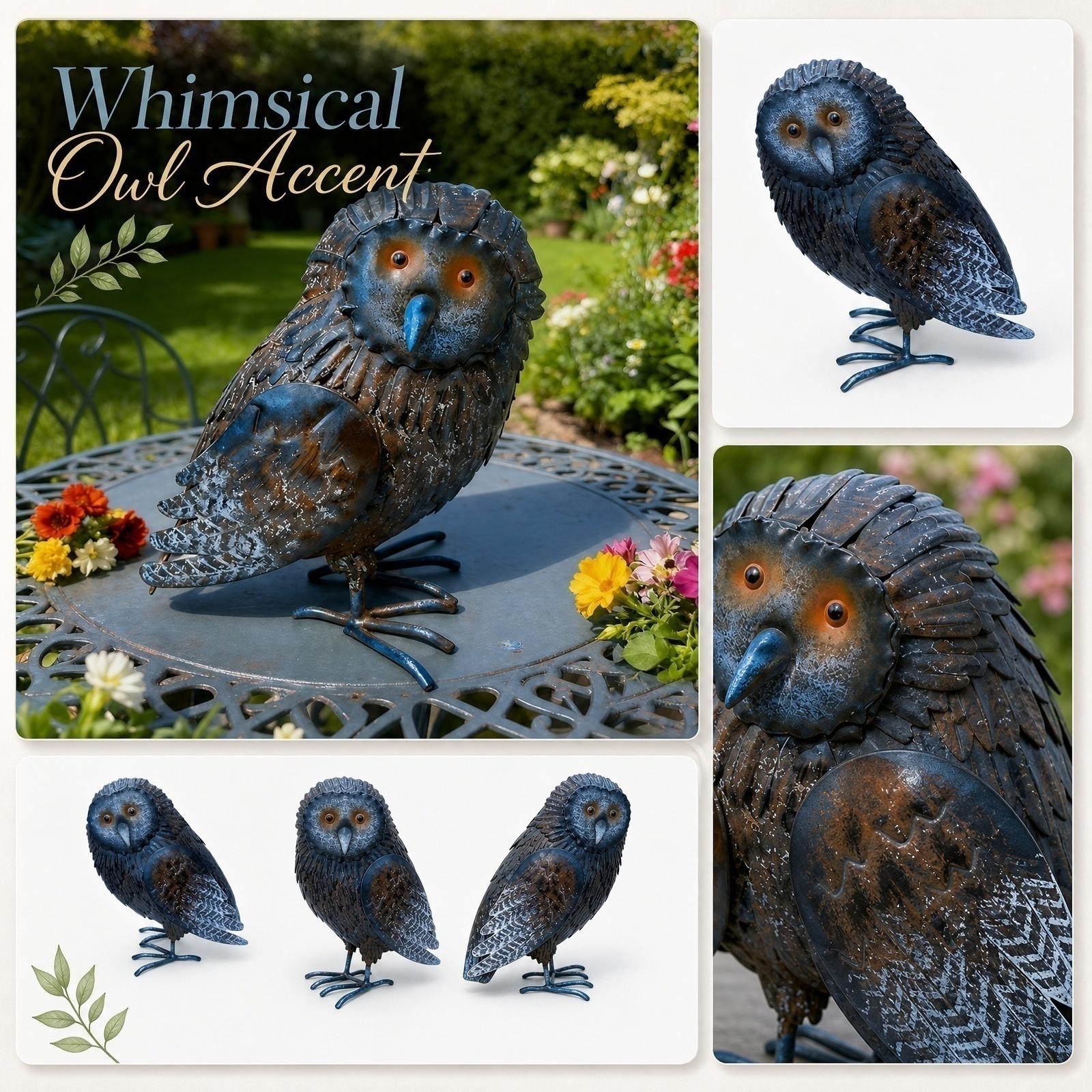 Metal Owl Figurine Decorative Sculpture Handmade Iron Craft Animal Statue Creative Home Accent Small Size one size