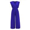 Women Slim High Waist Wide Leg Jumpsuit Sleeveless Ruffle V Neck Pleated Pants