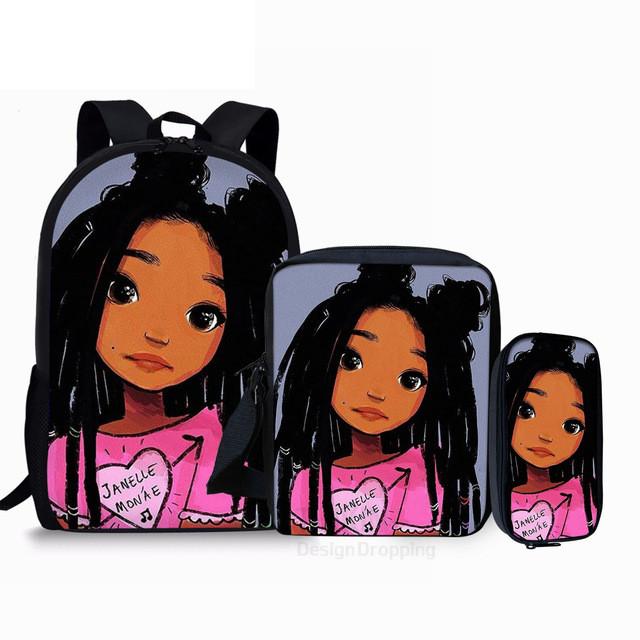 Classic Black Girl Magic Afro Lady 3D Print 3pcs/Set School Bags Laptop Daypack Backpack Inclined Shoulder Bag Pencil Case