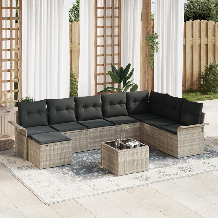 VidaXL Ensemble de Canapé de Jardin 9 Pièces avec Coussins en Gris Poly Rotin 3345492