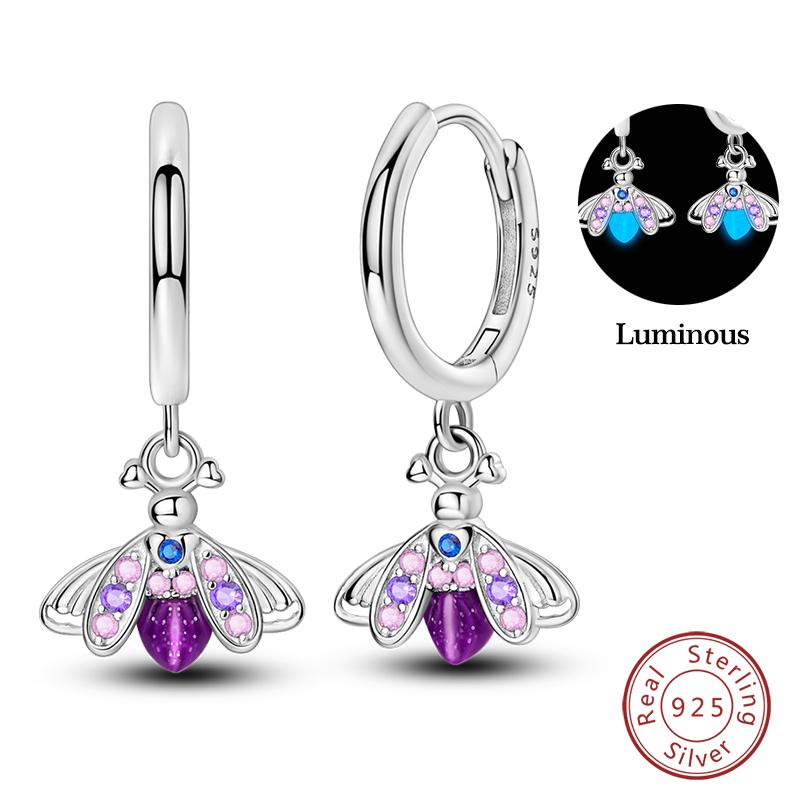 100% 925 Silver Colorful Butterfly Ladybug Rose Bow Pendant Earrings For Women Fashion Anniversary Party Jewelry Gifts