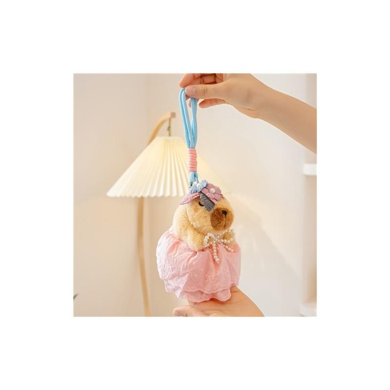 Søt blomsterhodeplagg sløyfe capybara plysjdukke anheng til gave og dekor