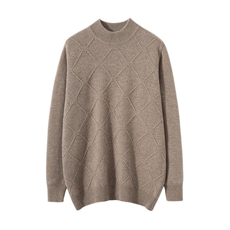 Double-Ply Thickened Men'S 100 Pure Wool Knit Base Half High Neck Twisted Autumn/Winter Plus-Size Cashmere Sweater