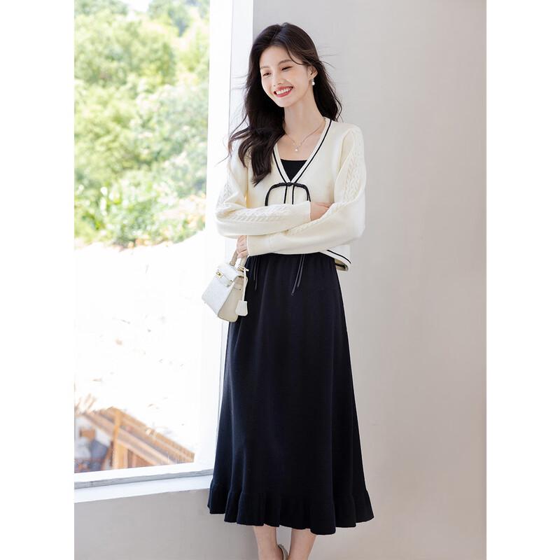 ITISF4 Women's New Chinese Style Knit Cardigan & Dress Set