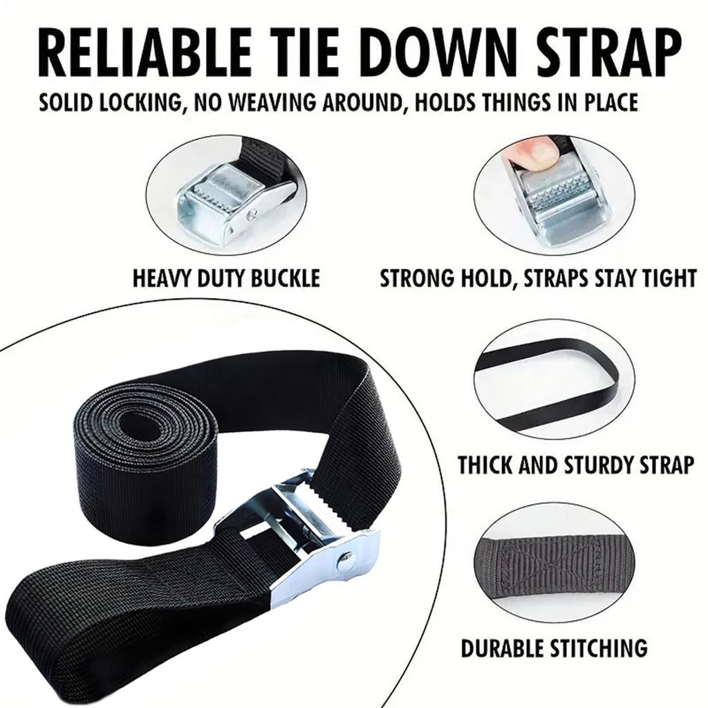 1m Black Tie Down Strap Strong Ratchet Belt Luggage Bag Cargo Lashing With Metal Buckle Outdoor Tools
