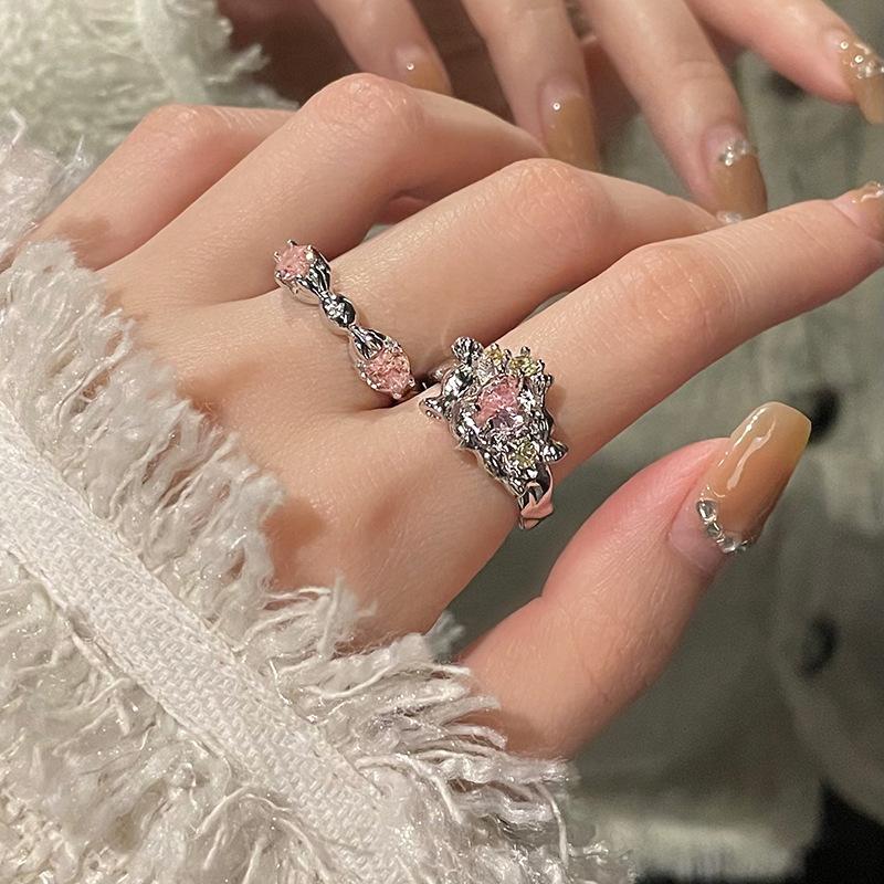 Sugar Paper Color Love Zir*****Pen Ring Niche Design Stacking Wearing Personalized Sweet Sister High Sense Light Luxury Index Finger Ring