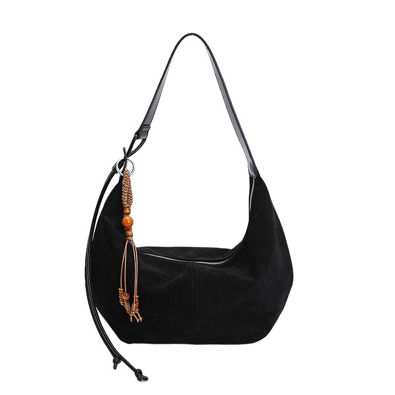 New Retro Suede Shoulder Dumpling Bag Large Capacity Texture Commuter Tote Bag Simple Underarm Bag Women
