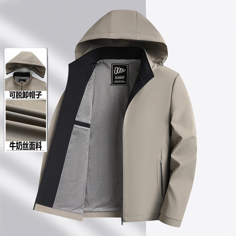Spring and Autumn New Hooded Jacket Milk Silk Thin Casual Jacket Can Remove Hat Men's Top