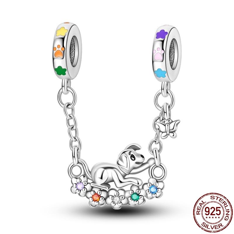 New 100% 925 Silver Lucky Clover Safety Chain Charms Bead Fits Original Pan Bracelet Pendant Women Fashion Fine Diy Jewelry