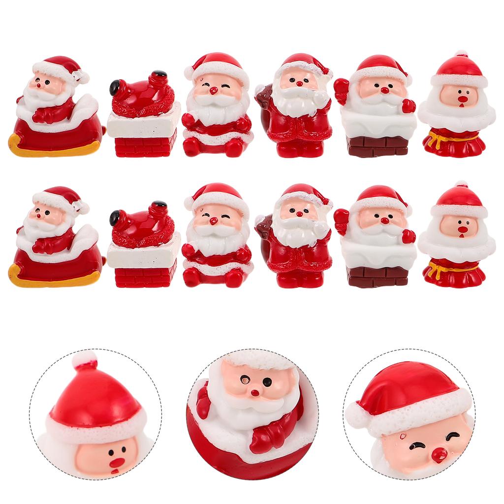 12pcs Mini Resin Santa Claus Ornaments Christmas Holiday Figurines For Tabletop Home Office Party Decor Miniature Christmas