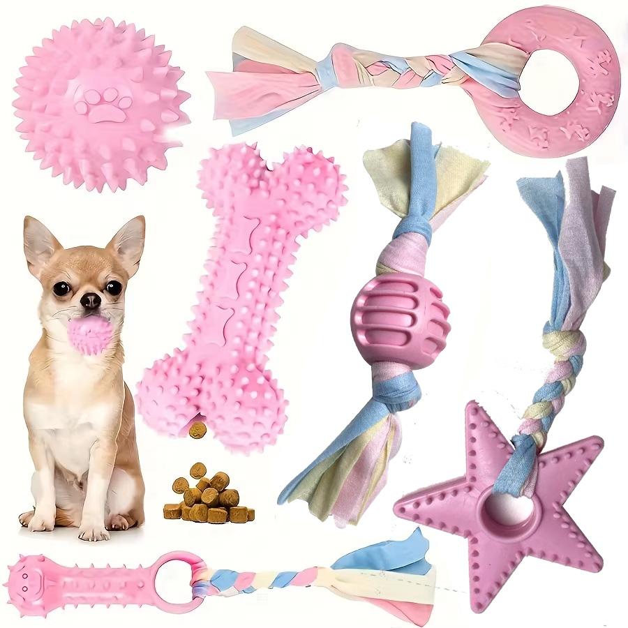 

6pcs set Pet Chew Toy Soft Rubber Bite-resistance Bone Shape Teeth Grinding Chewing Toys for Small Dogs Training Pet Supplies розовый