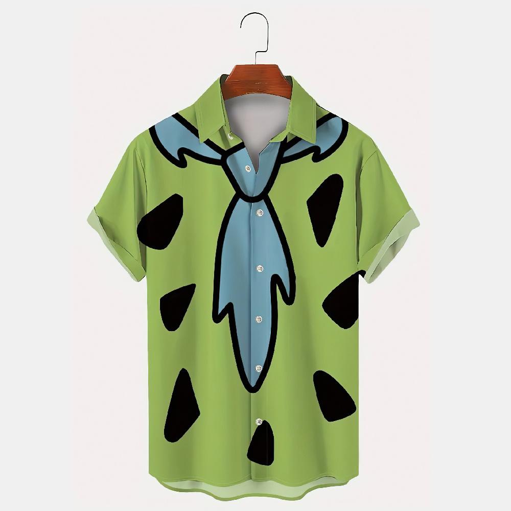 Pietra Focaia Cartone Animato Moderno Stampa Motivo Cravatta Estate Camicia Manica Corta da Uomo Street Hip Hop Trendy Top Oversize Camicia