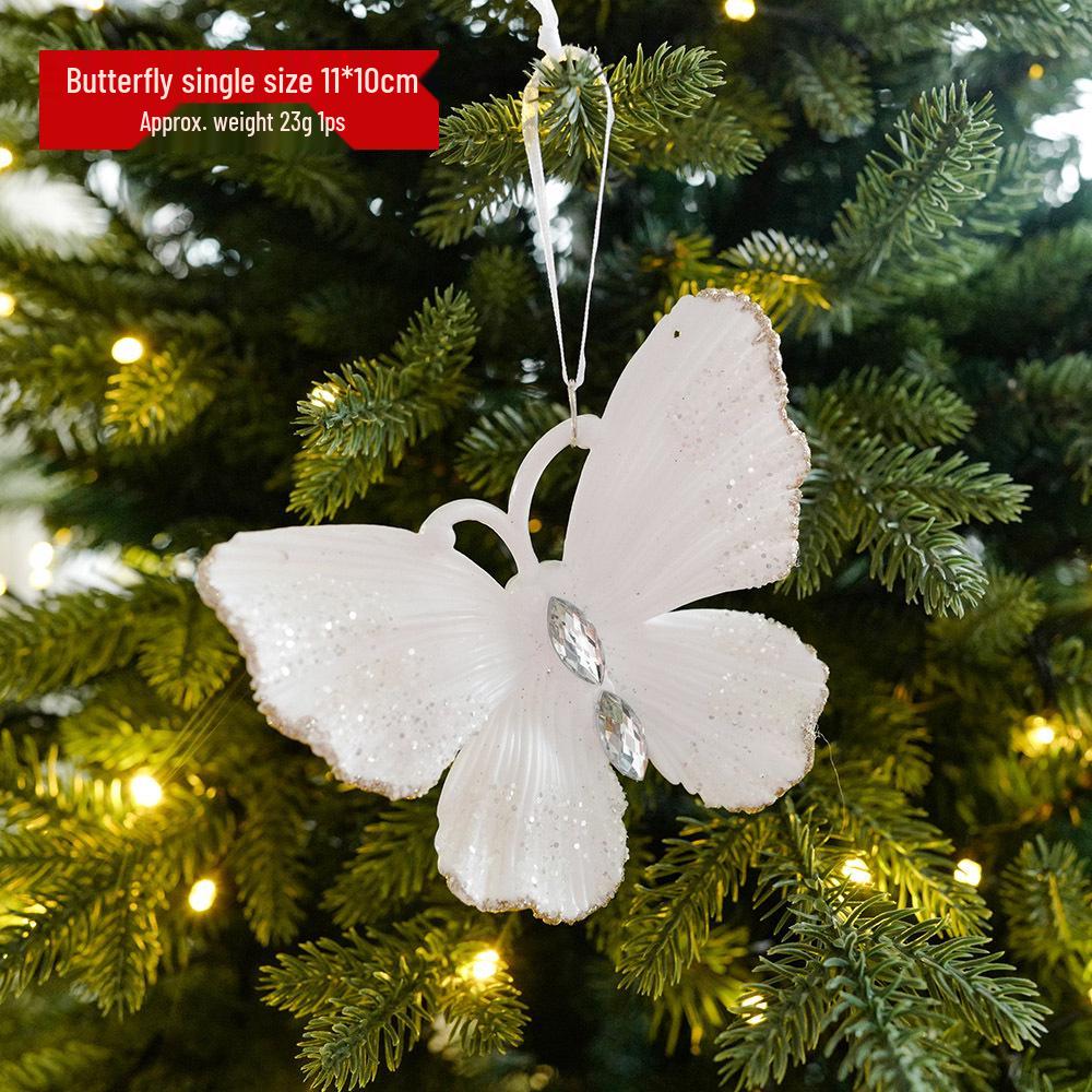 White Acrylic Butterfly Snowflake Christmas Tree Ornaments - Glitter Hanging Decorations