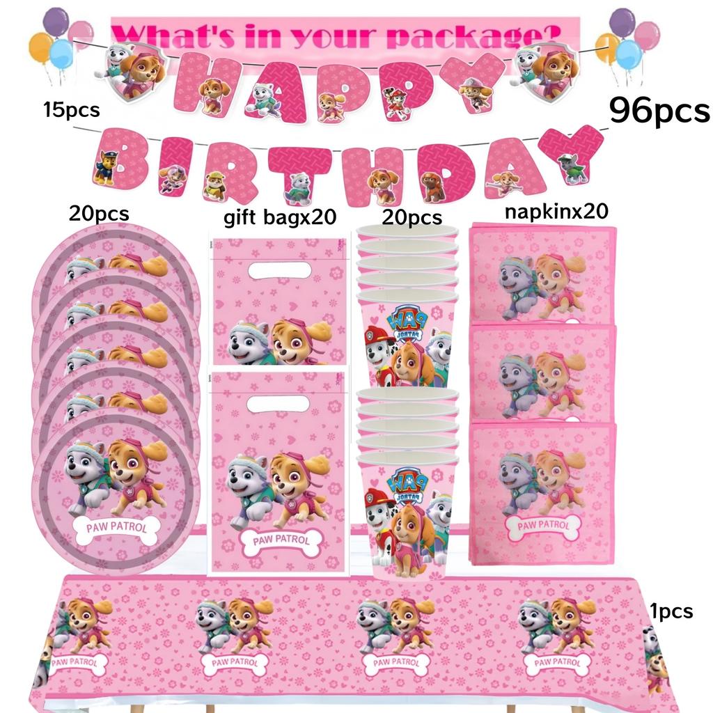 Roze Paw Patrol Verjaardagsfeest Decoratie Skye Wegwerp Servies Tafelkleed Bord Folie Ballonnen Babyborrel Meisjes Feestartikelen