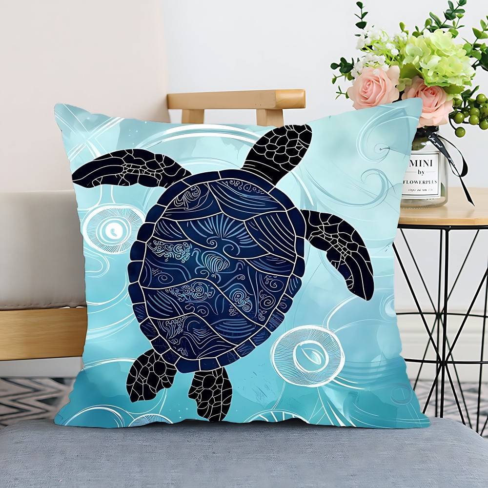 Seahorse Whale Starfish Turtle Blue Ocean Pillow Case Cushion Cover Polyester Decorative Sofa Cushion Pillowcase Home Decor