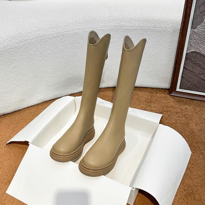 Winter new thick-soled boots femininity but knee boots women's versatile elastic flat-bottomed knight boots