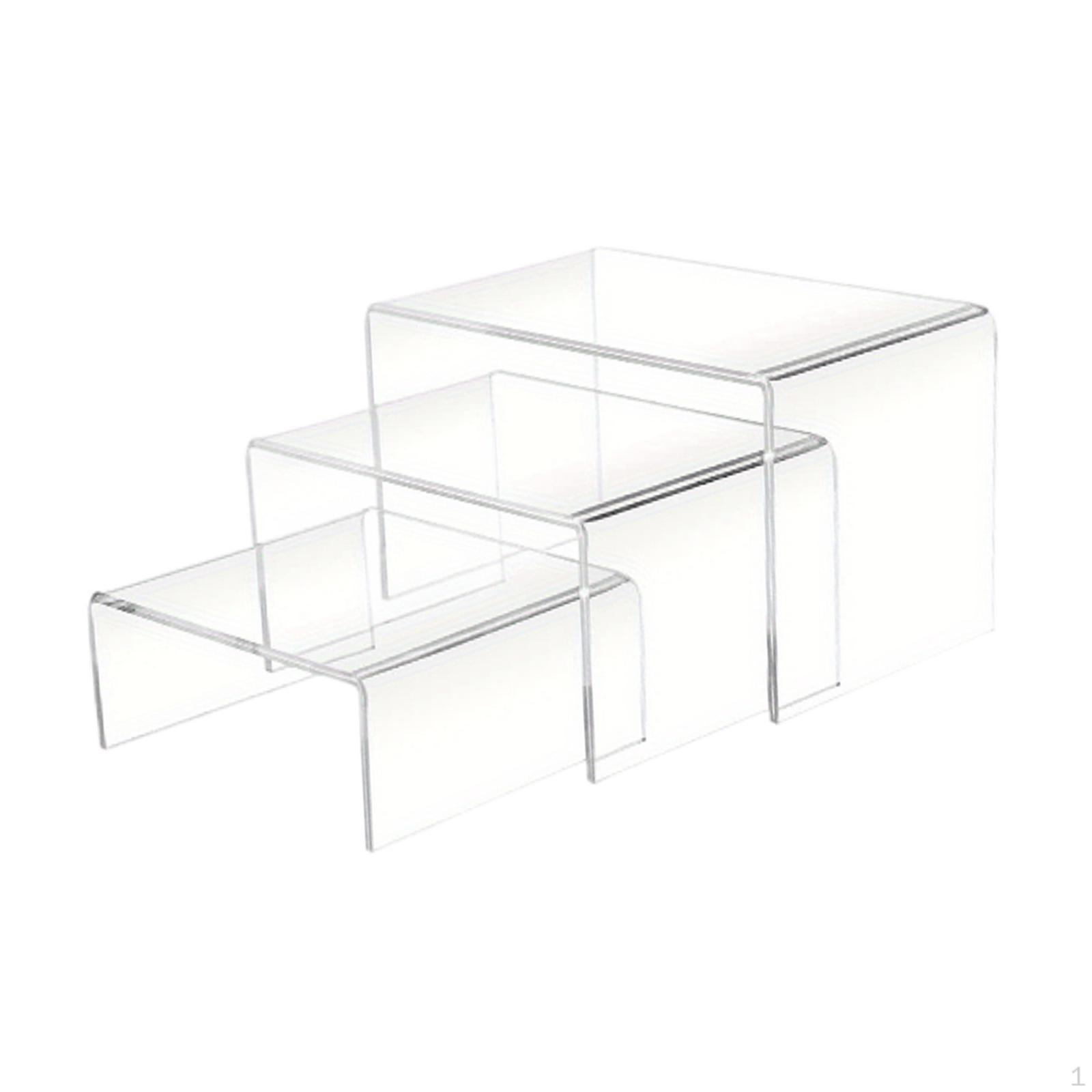 

3 Pieces Acrylic Display Stand Rack Rectangle Organizer Holder Riser Shelf for Doll transparent