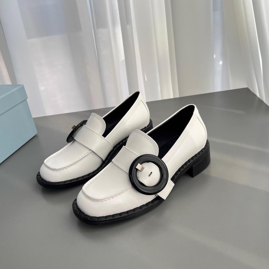 Platform British style belt buckle loafers round head lazy one pedal thick heel small leather shoes single shoes