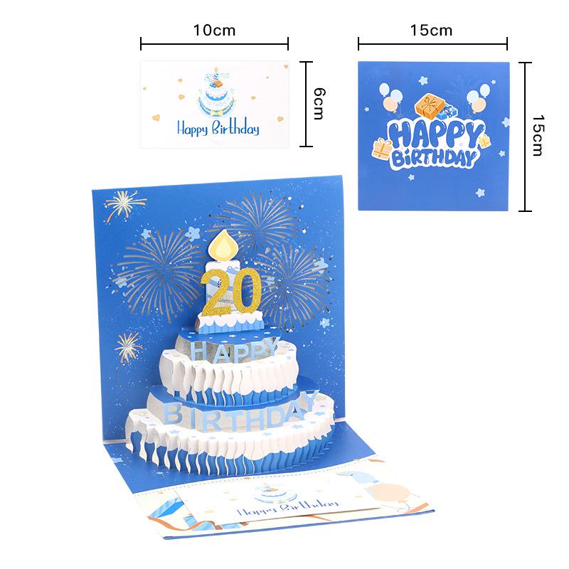 3D Stereo Musical Birthday Fireworks Card with 90° Pop-Up Cake Design