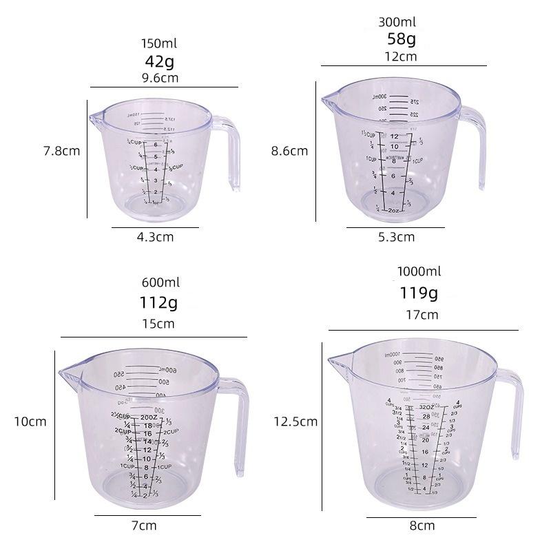 150/300/600/1000ml Measuring Cup with Scale Handle Plastic Tip Mouth Jug Cup Transparent Pour Spout Mixing Cup Measuring Tool