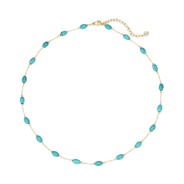 Sturdy Stainless Steel Turquoise Beaded Necklace Bohemian Jewelry Gift For Women Beach Party Accessory
