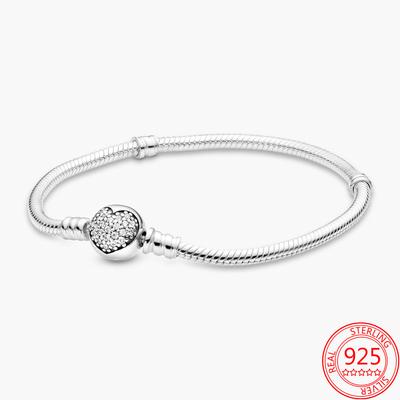 Raffinato bracciale rigido a cuore pavé scintillante Moments in Argento Sterling 925 per signore Regalo squisito Bracciale di charm fai-da-te