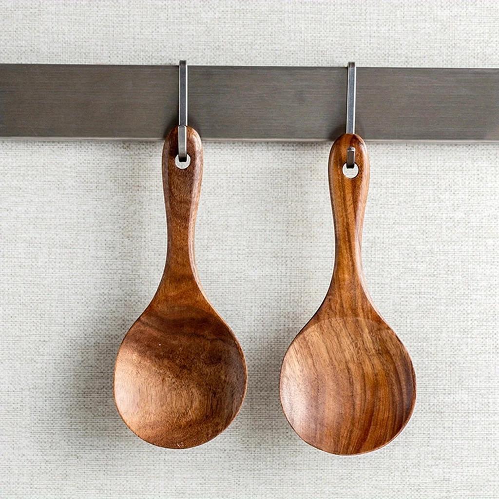 Wood Rice Spoon Wooden Kitchen Spoon Rice Paddle Scoop Ladle Tablespoon Big Serving Spoon Tableware Kitchen Utensils