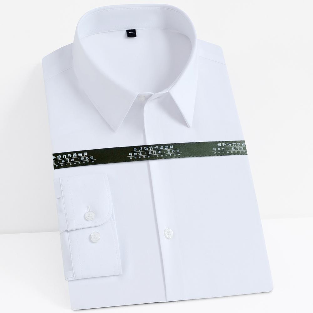 Pánská pružná košile s dlouhým rukávem z bambusového vlákna klasického střihu jednobarevná na knoflíky - Formální oblečení pro zralé muže - Ideální pro všechna roční období