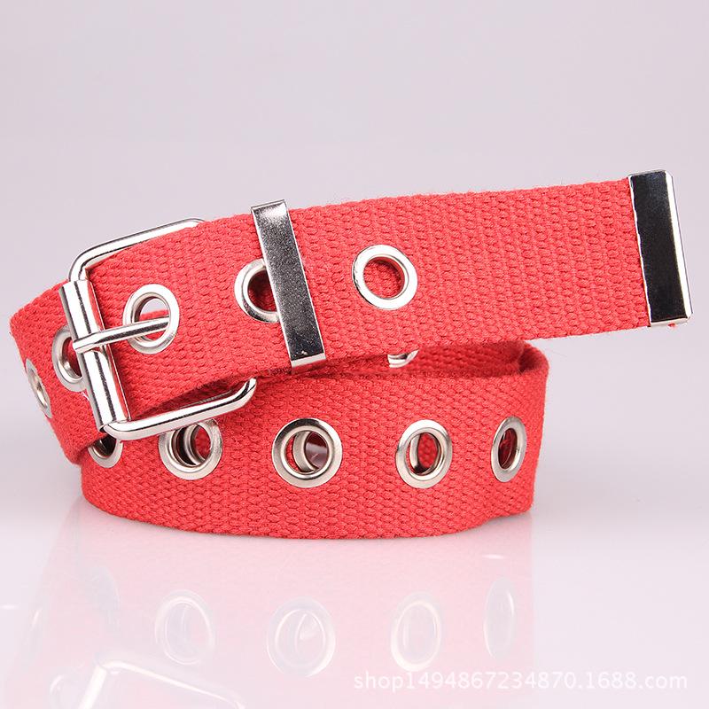 

New hollow air eye belt nylon canvas belt, European version of personalized fashion women s decorative belt червоний