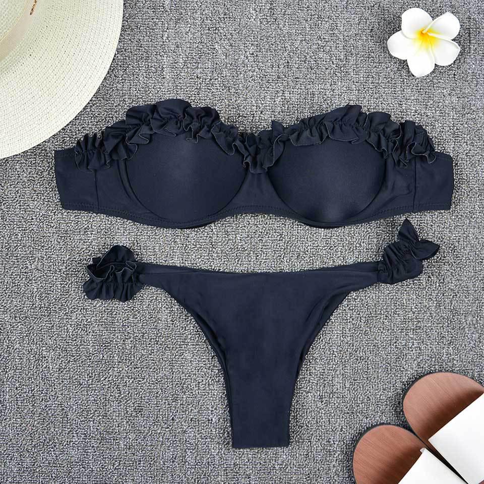 Costum de baie bikini split nou 2021, culoare uni - 7 culori