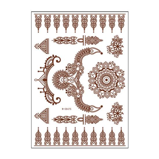 Henna Tattoo Stickers, Red Brown Waterproof Lace Temporary Tattoos, Indian Mehndi Body Art for Women Girls, Festival Makeup