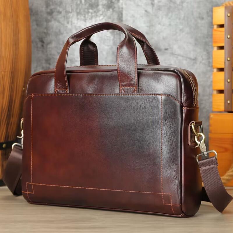 Мужская кожаная сумка-портфель Malunte для ноутбука 38.5x6x28cm
