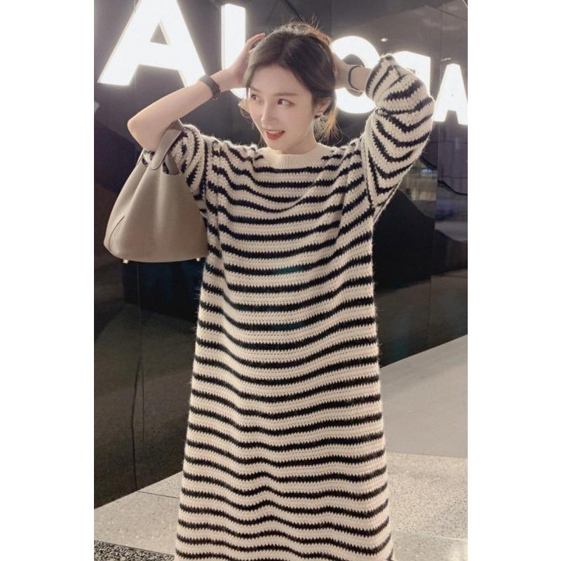 High-end Small Sweater Medium and Long Gentle Sweater Knitted Primer Dress Women's Winter