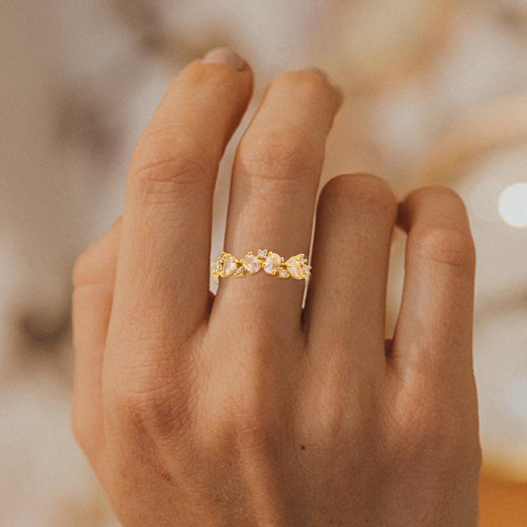 Golden Copper Ring with Synthetic Zircon Inlay Elegant Stackable Band Ring for Women