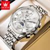 OLEVS 7113 Moon Phase Automatic Mechanical Men's Watches Fashion Rhombus Mirror Perpetual Calendar Luxury Business Man Watch New