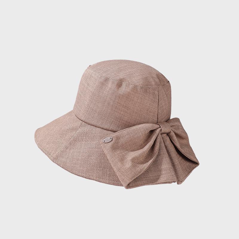 Cotton and Linen Sunscreen Hat Women's Rear Split Bow Fisherman Hat Solid Color Sunshade Hat