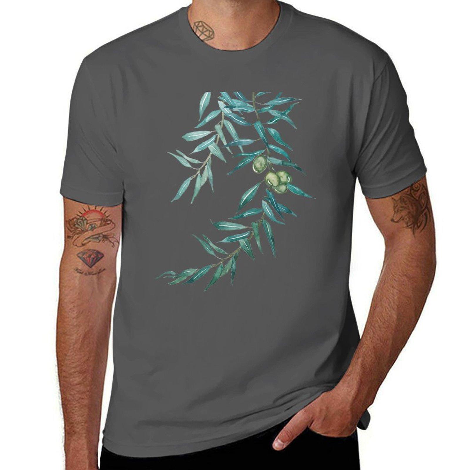 

green olive leaf watercolor painting T-Shirt t shirts for man graphic funny anime t shirts oversize T-Shirt 4XL