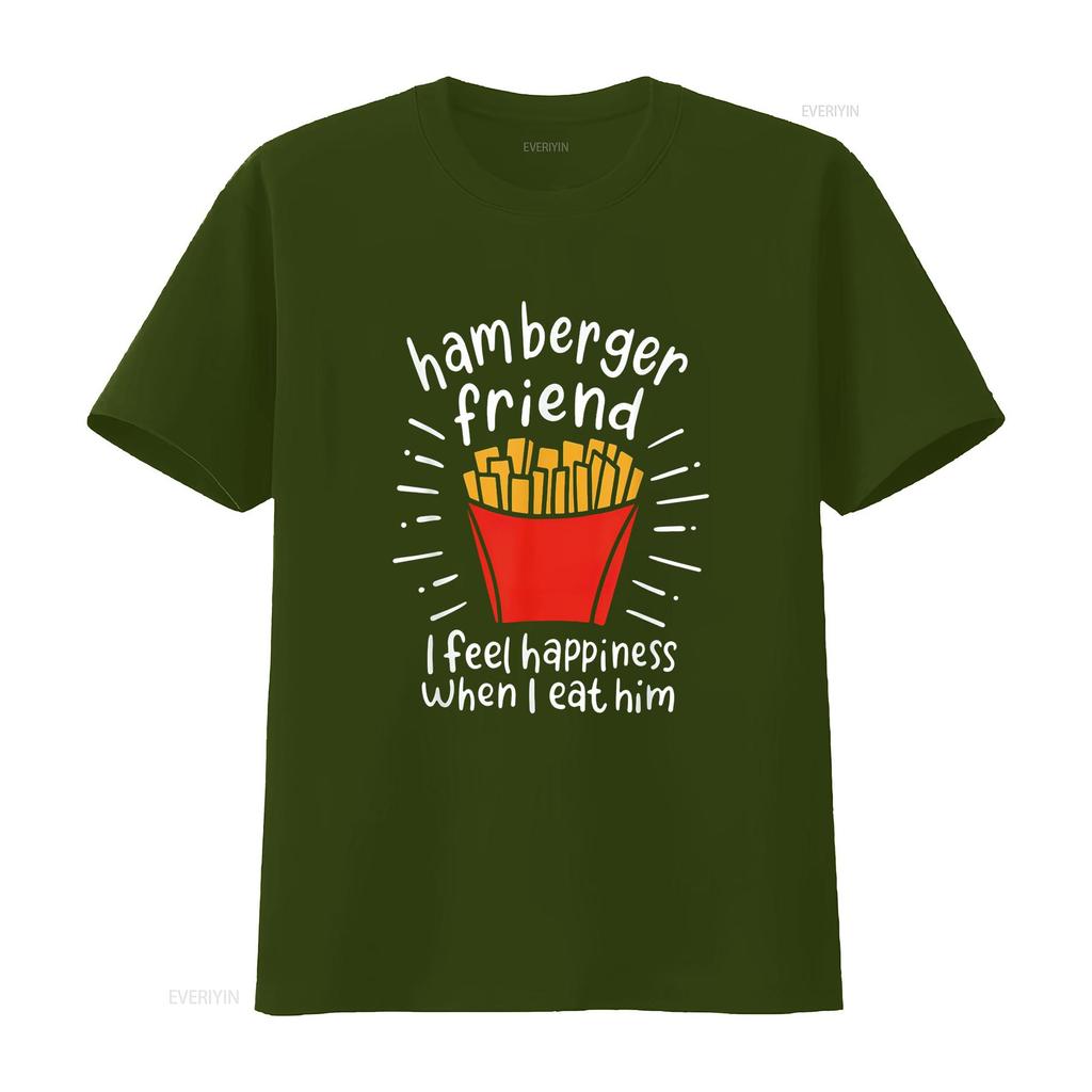 Womens Hamberger Friend I Feel Happiness When Eat A Him Funny T Shirt Black vintage Washed Stretched graphic Casual Comfortable