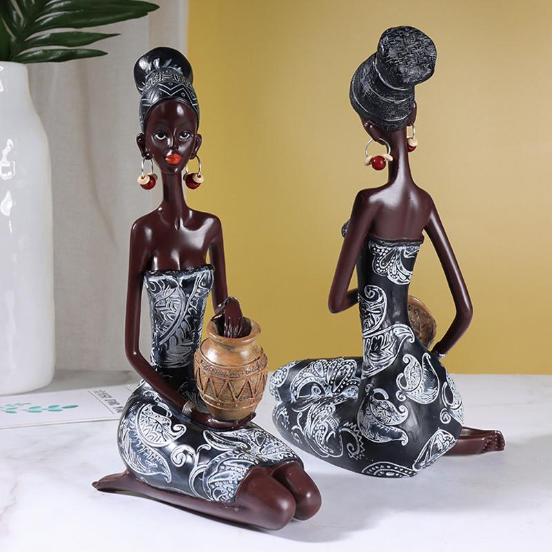 NORTHEUINS Pryskyřice Vintage Africké Řemesla Ornament Černé Ženy Umění Socha Domácí Obývací Pokoj Dekorace Stolní Dekorace Figurky Pro Interiér