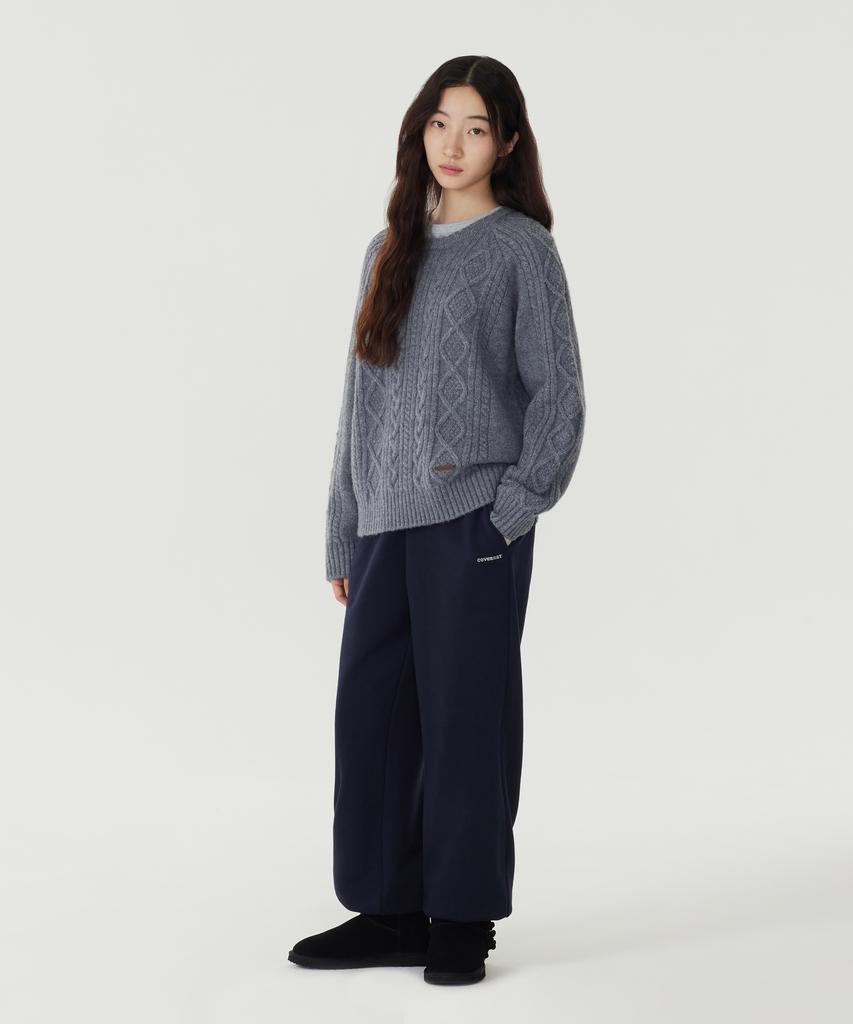 COVERNAT WOMAN Wool Blend Cable Knit Dusty Blue