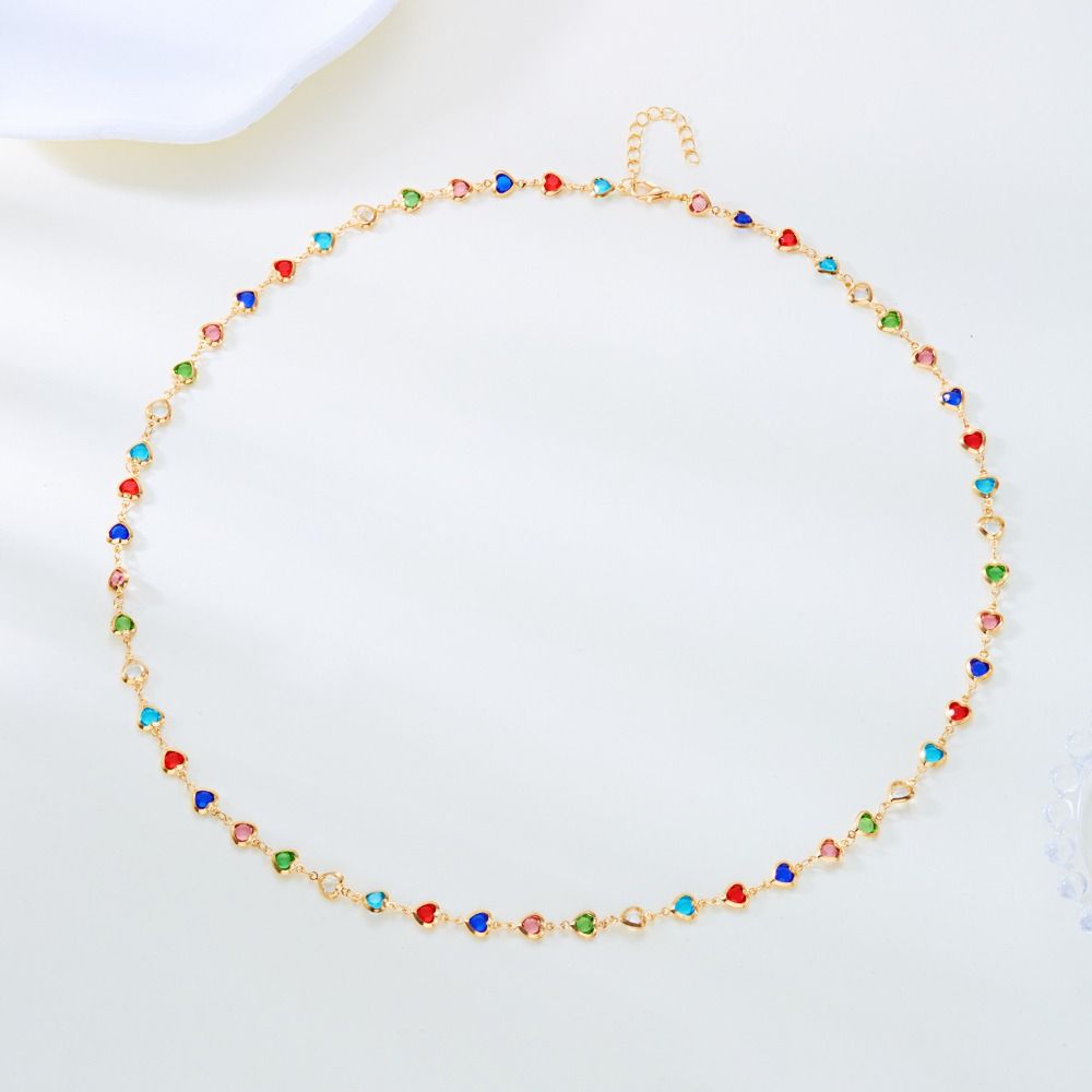 Copper Heart Crystal Necklace Gold Women Long Necklace Creative Retro Clavicle Chain  Women