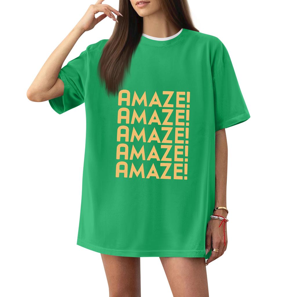 Women's Casual Printed T-Shirt Round Neck Pullover Short Sleeve Top