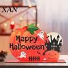 Ghost Bat Party Ornaments Halloween Pumpkin Wooden Table Centerpiece, Creative Haunted House & Cute Desktop Ornament for Dining Tiered Tray