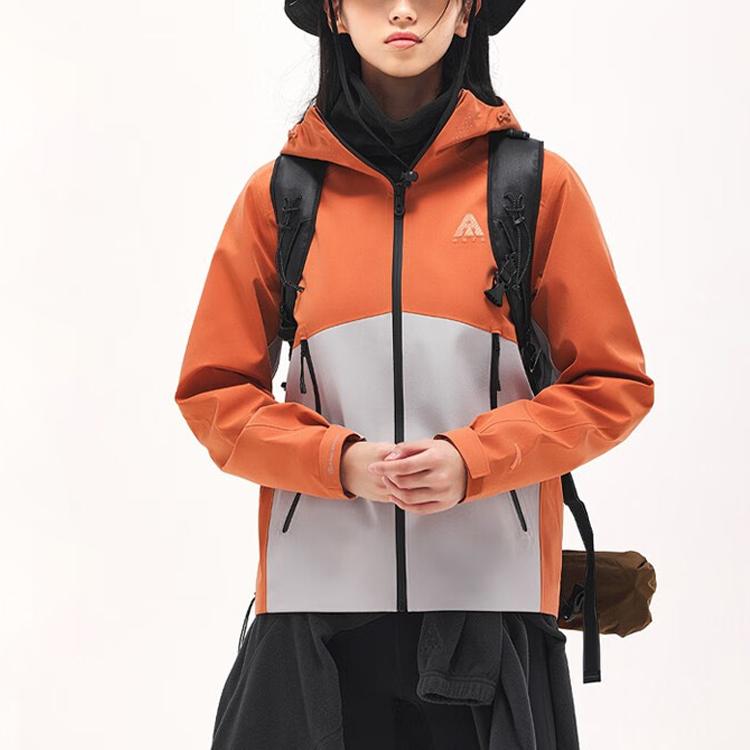 Anta Training Series Color Block Water Shell Zipper Hooded Long Sleeve Jacket Women Jacket Sunset-Orange 962337602-2