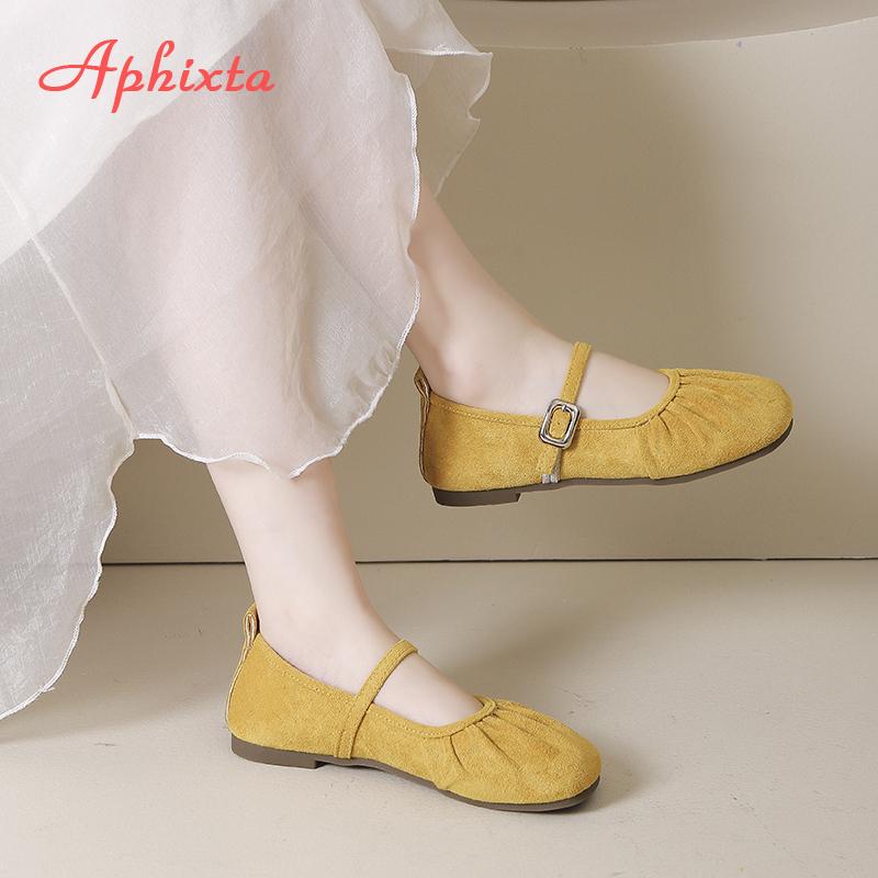 LazySeal Flat With Women Loafers Cow Suede Soft Flats Woman Casual Shoes Yellow Pleated Loafers Comfortable Footwear Big Size 43