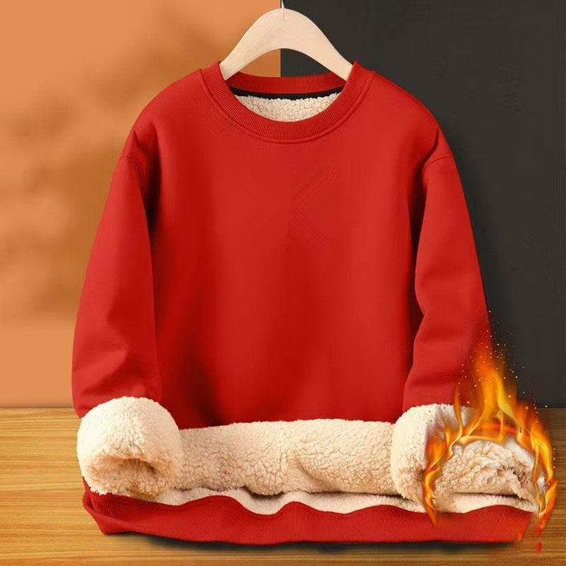 Men's Autumn Winter Thickened Fleece-Lined Round Neck Sweatshirt Casual Jacket Simple Solid Color Warm Protection Against Cold