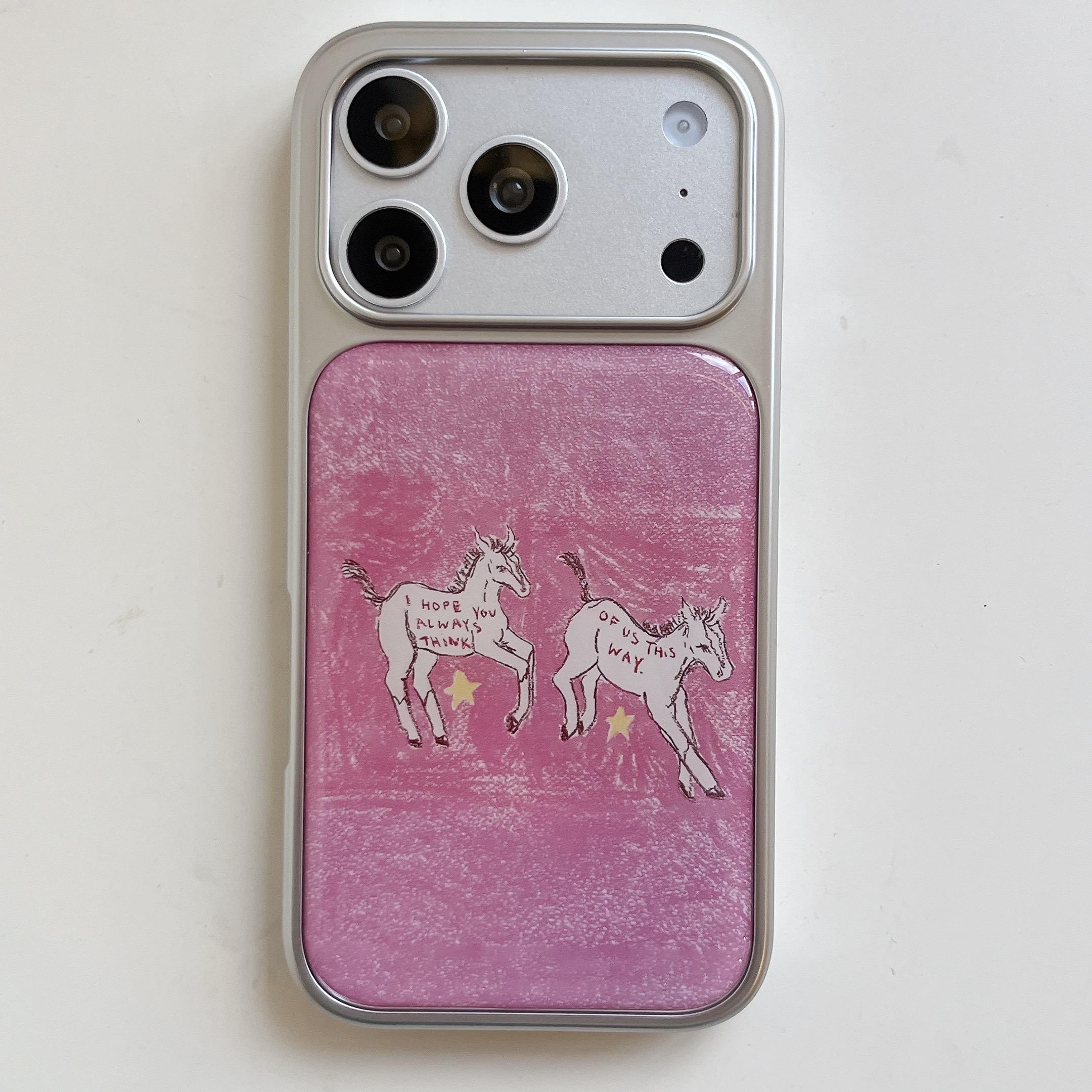 

Pink Pony Hand-Drawn Design Sweet Nostalgic Aesthetic Chic Phone Case for iPhone 17 16 15 14 11 12 13 Pro Max Plus Back Cover iPhone 14 Pro