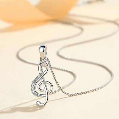 New 925 Sterling Silver Women Necklaces Fashion Love Rhythm Notes Pendant High Quality Zircon Clavicle Chain Jewelry Length 45CM
