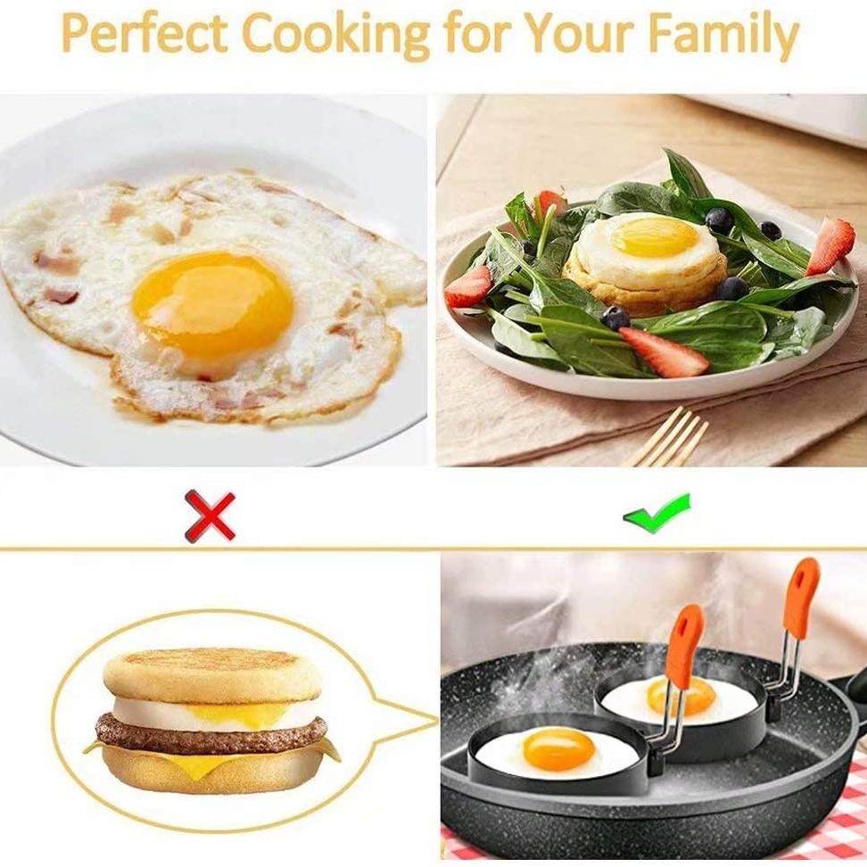 Morse Non-Stick Egg Rings With Folding Silicone Handles Egg Poachers Crumpet Mould Cooking Rings