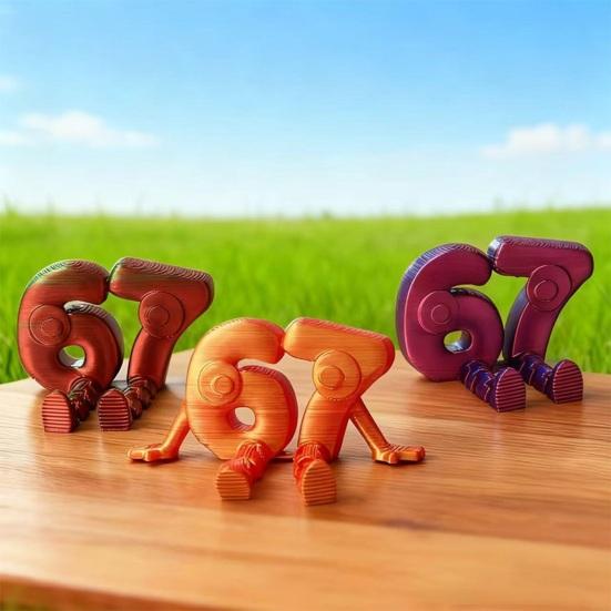 67 Meme Collectible Figure 3D Printed Articulated 67 Fidget Toy Flexible Mini Number Statue for Home Office Desk Decor